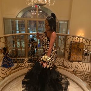 Gold and black formal prom dress , size large
